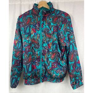 Vintage 90s Teal Windbreaker Full zip Polyester Amanda Smith Women's size Medium